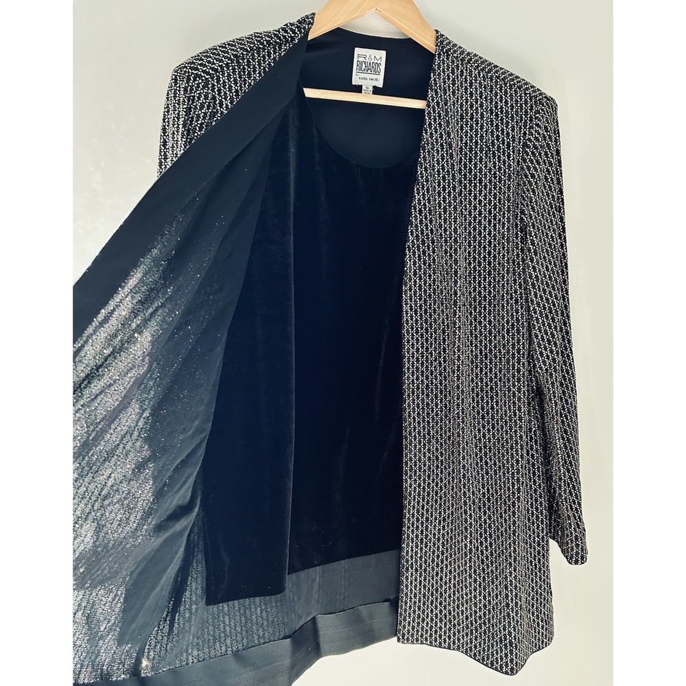 Vtg R&M Richards Karen Kwong Velvet Shell Attached Metallic Jacket Sz 16 Black